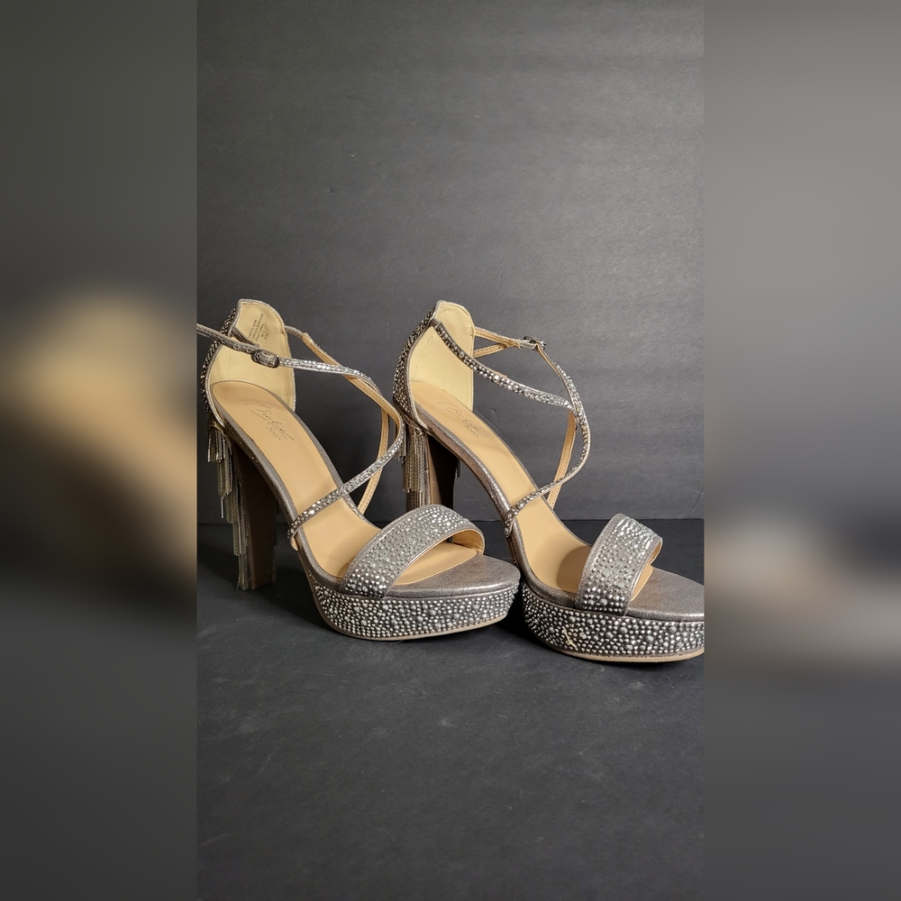 Silver embellished heels with fringe - Picture 8 of 16